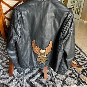 Harley Davidson black leather motorcycle jacket size men medium